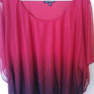 Shimmery red and black sheer top